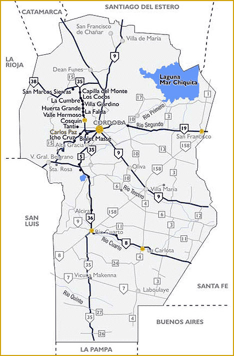 Mapa de Crdoba - Imagen: Carlospazturismo.com.ar